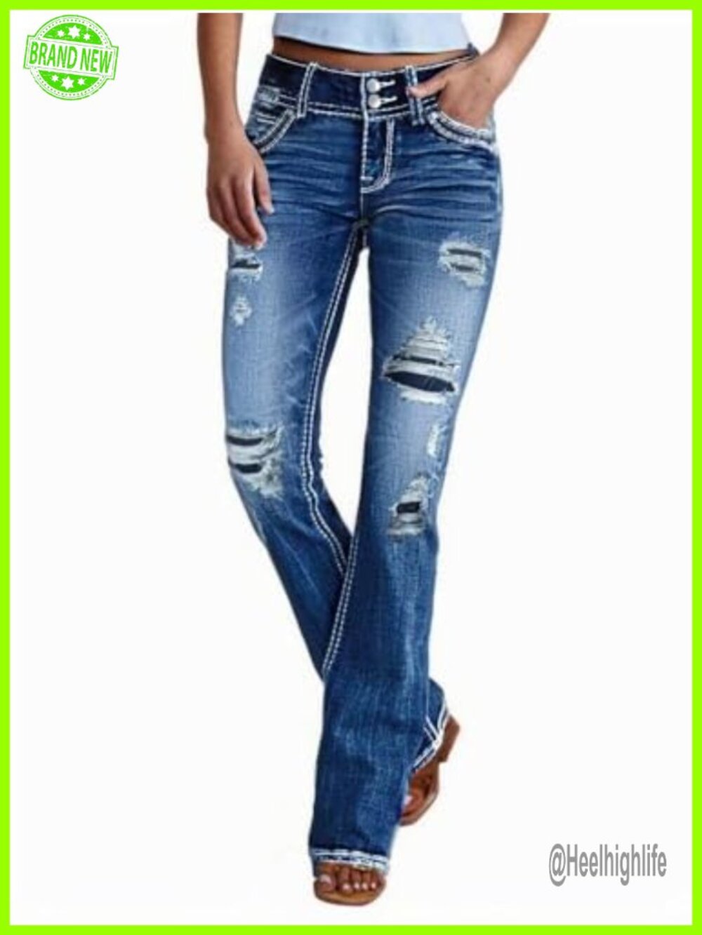 Bell Bottom Jeans Stretch Distressed Ripped Flare Denim Pants Women